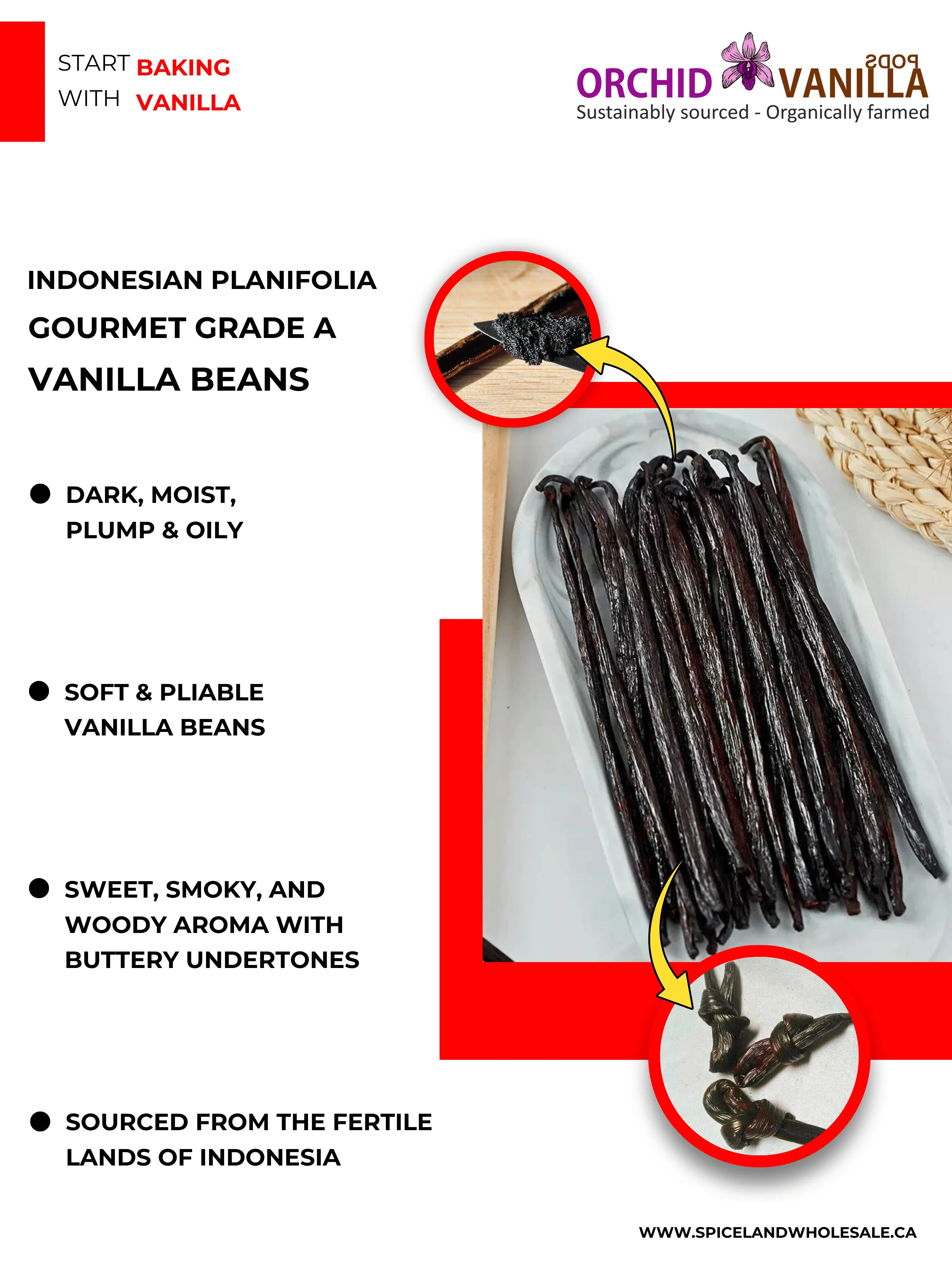 Indonesian Vanilla (Sumatra) Planifolia Gourmet Grade-A Beans<br>For Extract And Baking<BR>1/4 lb, 1/2 lb, 1 lb, 2 lb