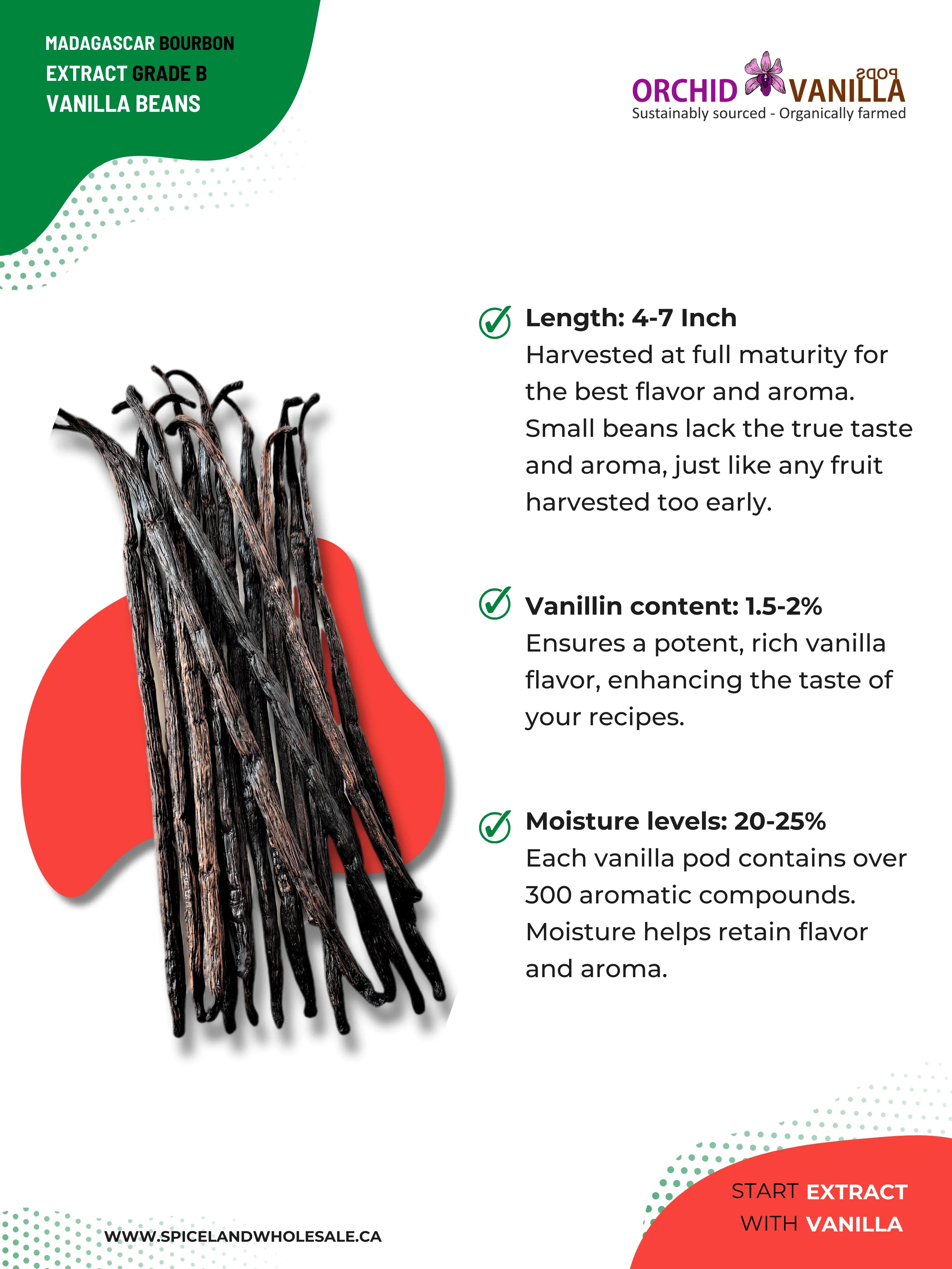 Madagascar Bourbon Extract Vanilla Beans Grade-B <br>For Extract Making<BR>5 count, 15 count, 25 count, 50 count, 100 count