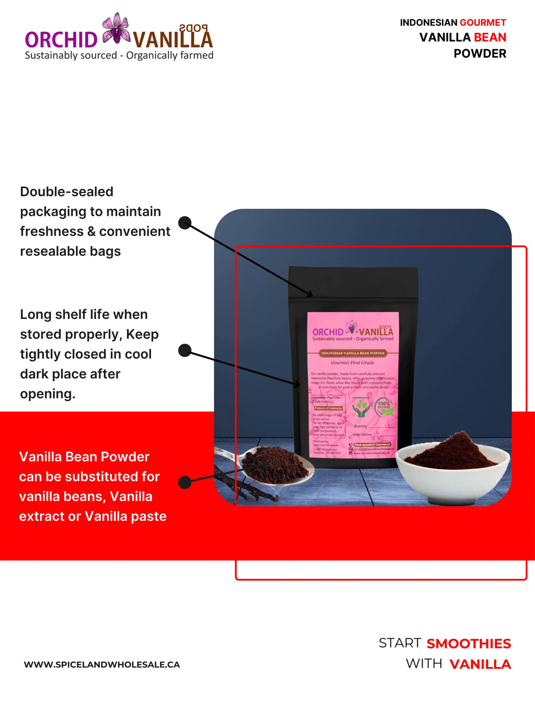 Indonesian Ground Vanilla Bean Powder Planifolia <br> First Grade<BR>