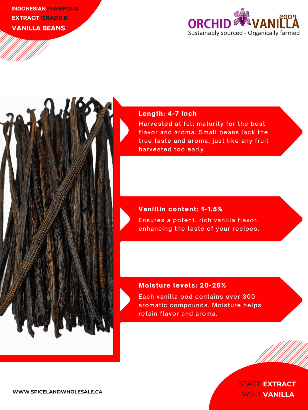 Indonesian Vanilla Beans Planifolia Extract Grade-B<br>For Extract Making<br>1/4 lb, 1/2 lb, 1 lb, 2 lb