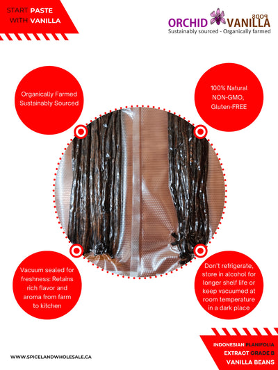 Indonesian Vanilla Beans (Sumatra) Planifolia Extract Grade-B<br>For Extract Making<br>1/4 lb, 1/2 lb, 1 lb, 2 lb