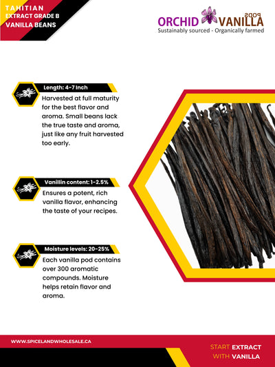 Tahitian Extract Vanilla Beans Grade-B <br>For Extract Making<BR>1/4 lb, 1/2 lb, 1 lb, 2 lb