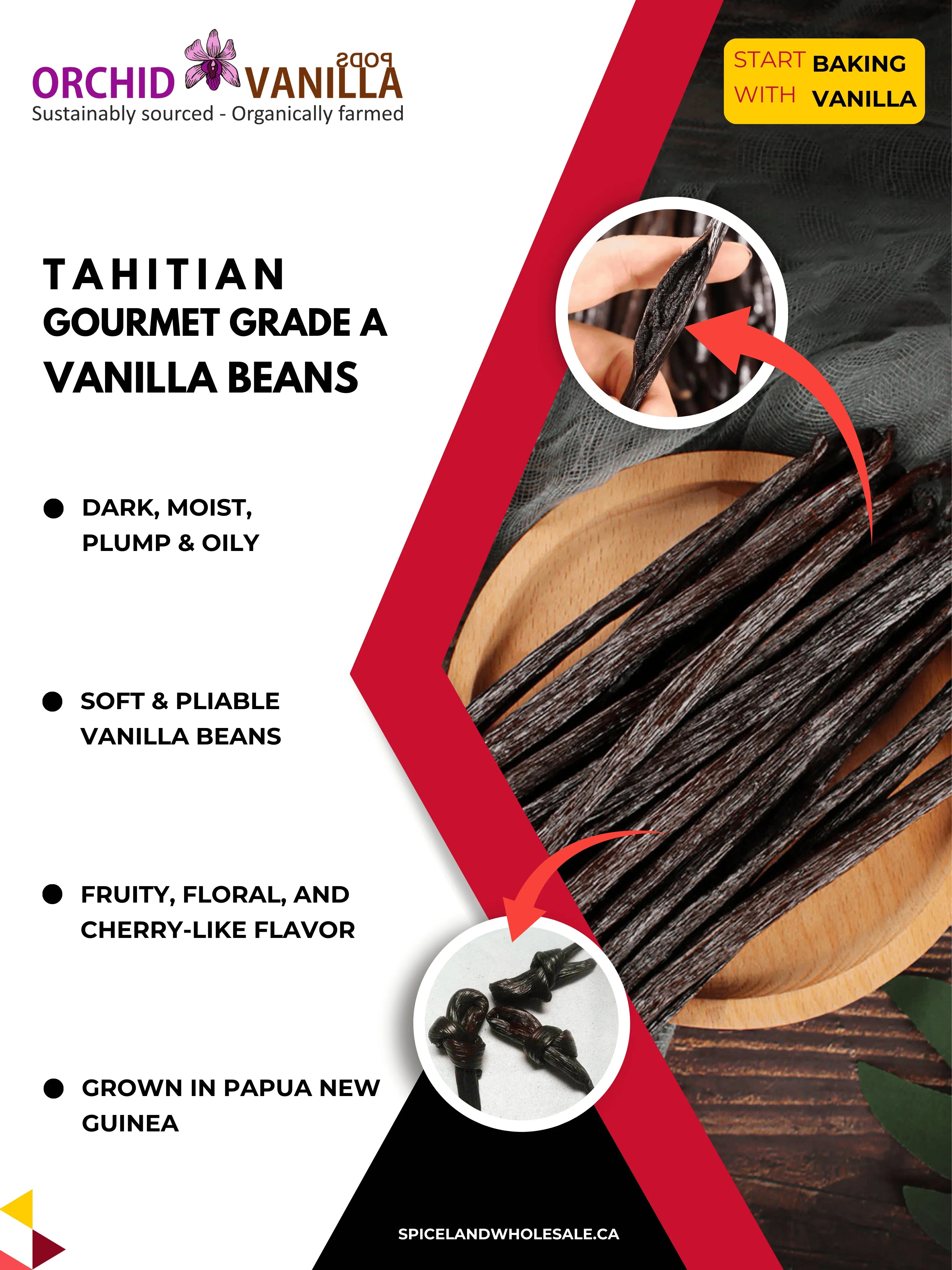 Tahitian Vanilla Beans Gourmet Grade-A <br>For Extract And Baking<BR>5 count, 15 count, 25 count, 50 count, 100 count