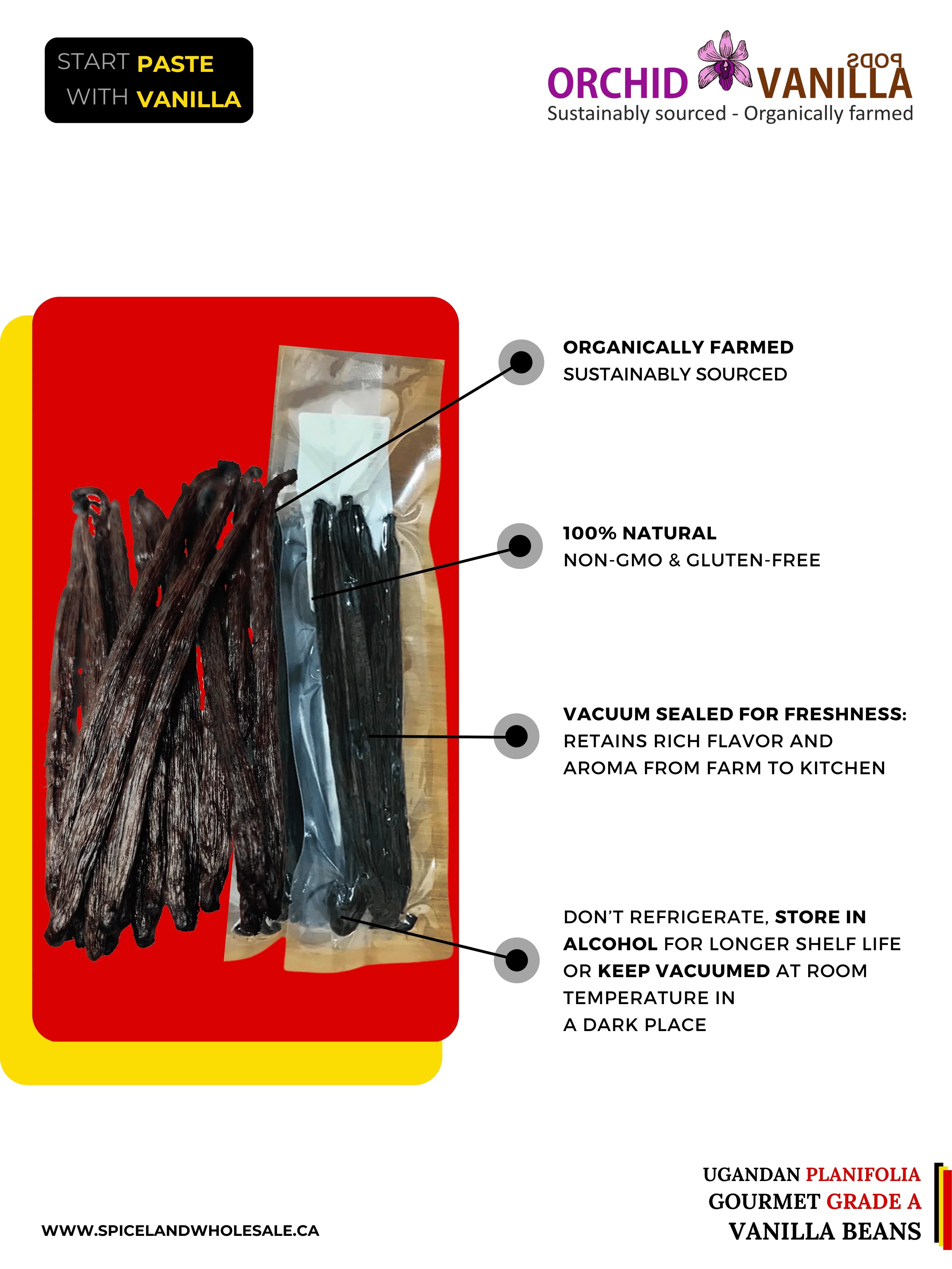 Ugandan Vanilla Beans Grade-A Gourmet <br>For Extract And Baking<BR>5 Count, 15 Count, 25 Count, 50 Count, 100 Count