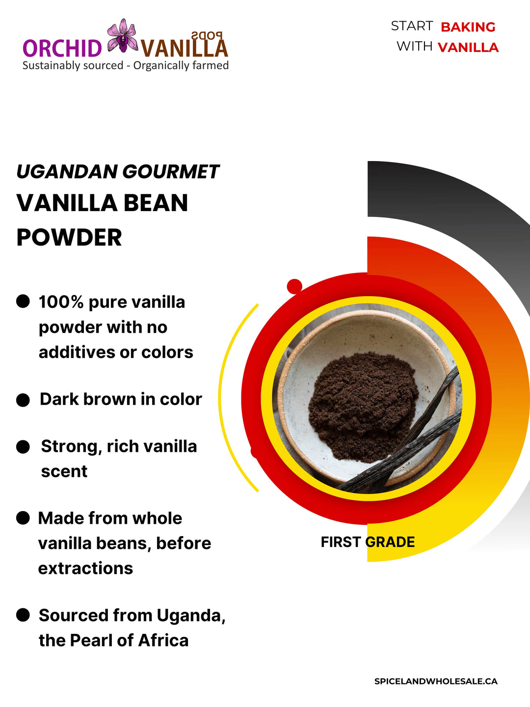 Ugandan Vanilla Bean Ground Powder Gourmet <br> First Grade<BR>